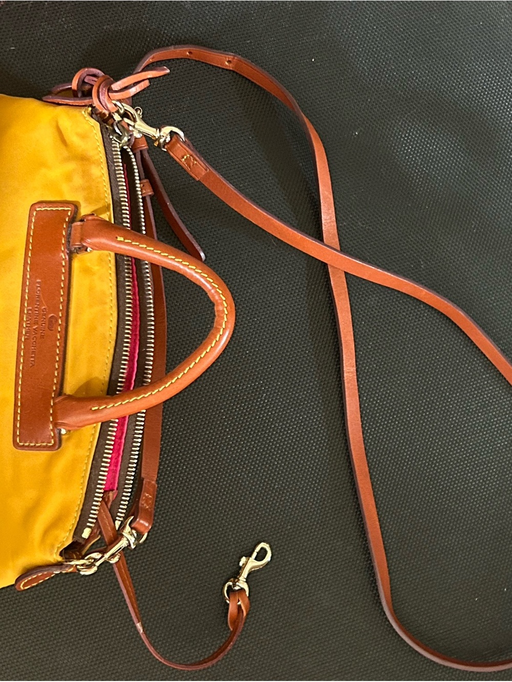 Dooney & Bourke Yellow Nylon Dome Satchel with Brown Leather Trim - Picture 6 of 14